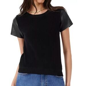 FRENCH CONNECTION London Vegan leather Knit Top Short Sleeves Sweater Black M